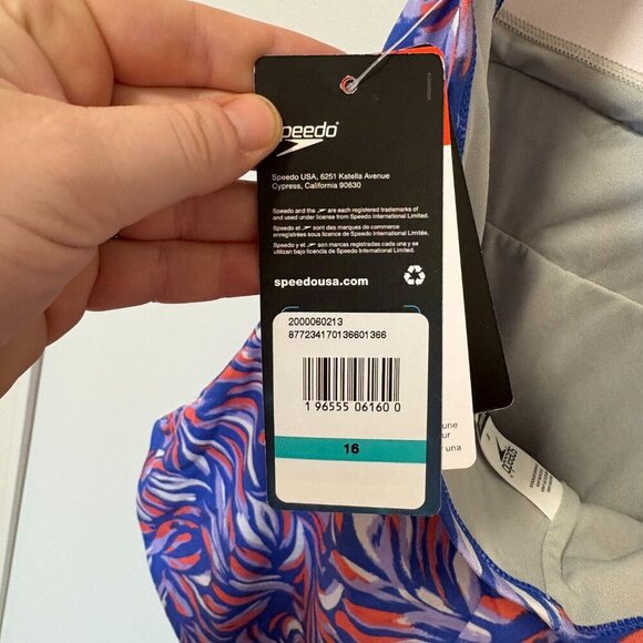 SPEEDO Women's Printed Halter One Piece Swimsuit Size 16 Blue Red Endurance - Picture 11 of 12